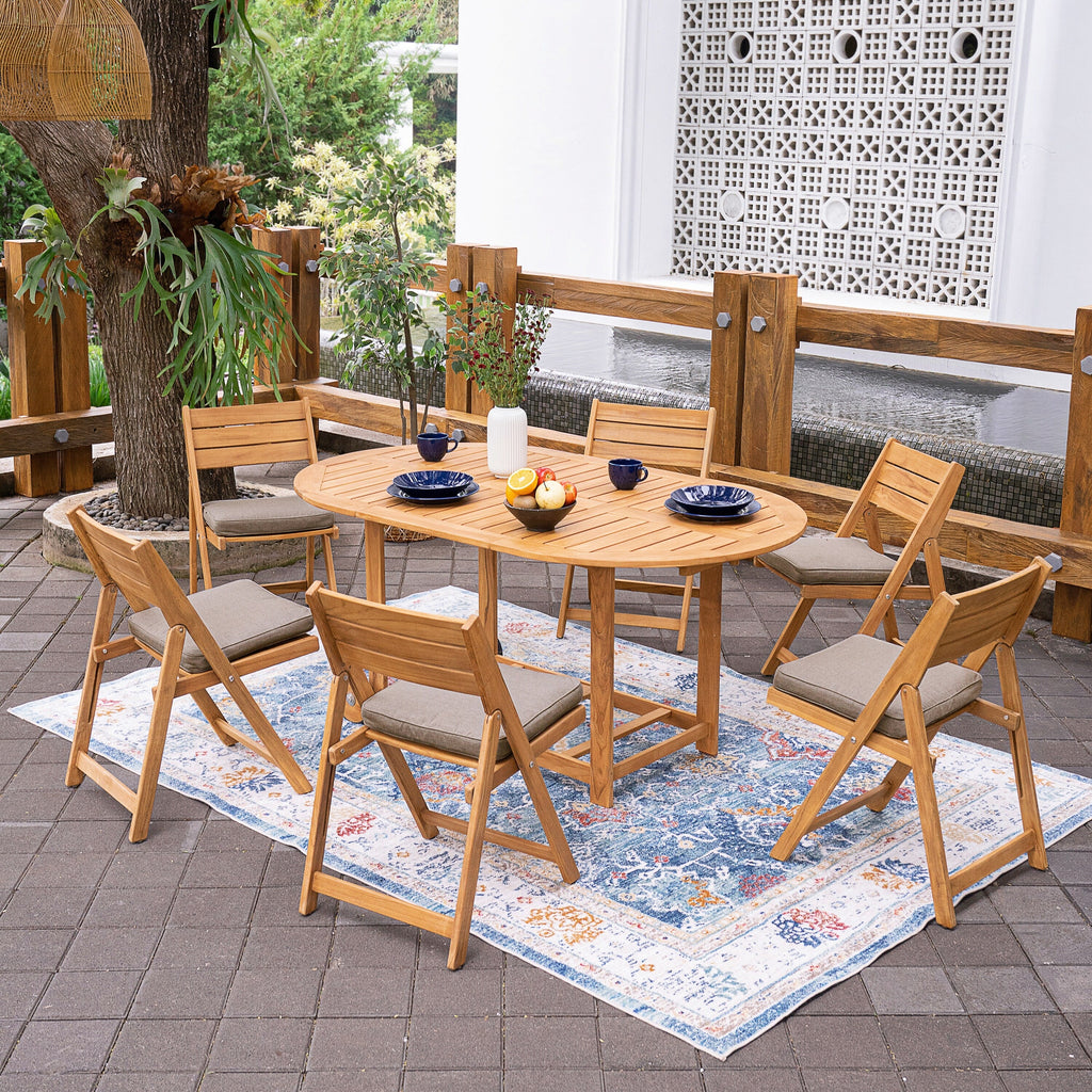 Ensemble de salle à manger d'extérieur pliable Cambridge Casual Miami 7 pièces en teck avec coussin de siège Sunbrella