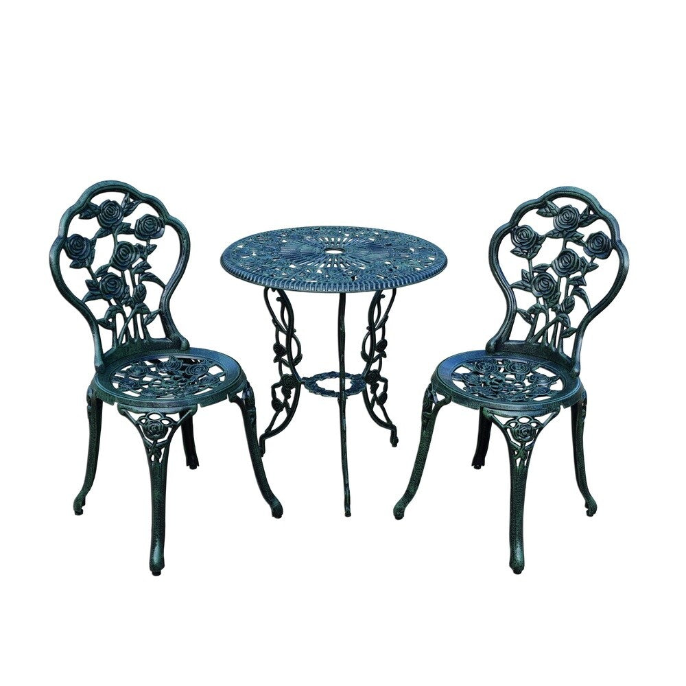 Ensemble bistro 3 pièces Camellia en fonte d'aluminium vert Verdi avec table et 2 chaises