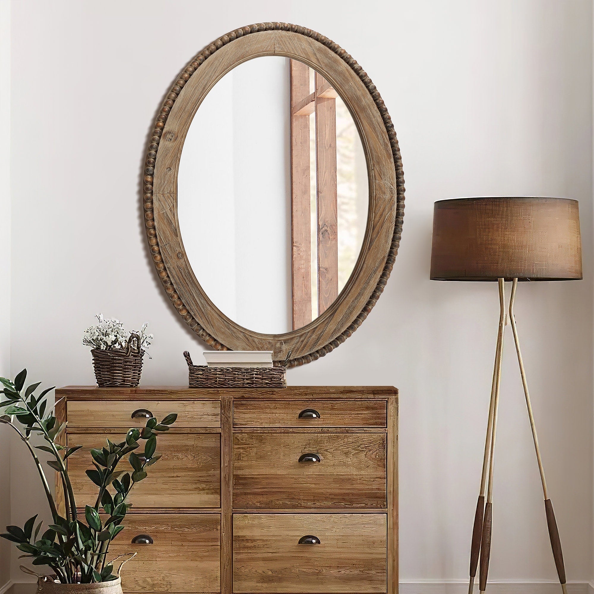 Miroir mural ovale de 81 cm avec cadre en bois Cameo, miroir mural de salle de bain – 31,89 H x 24 L x 1,26 P