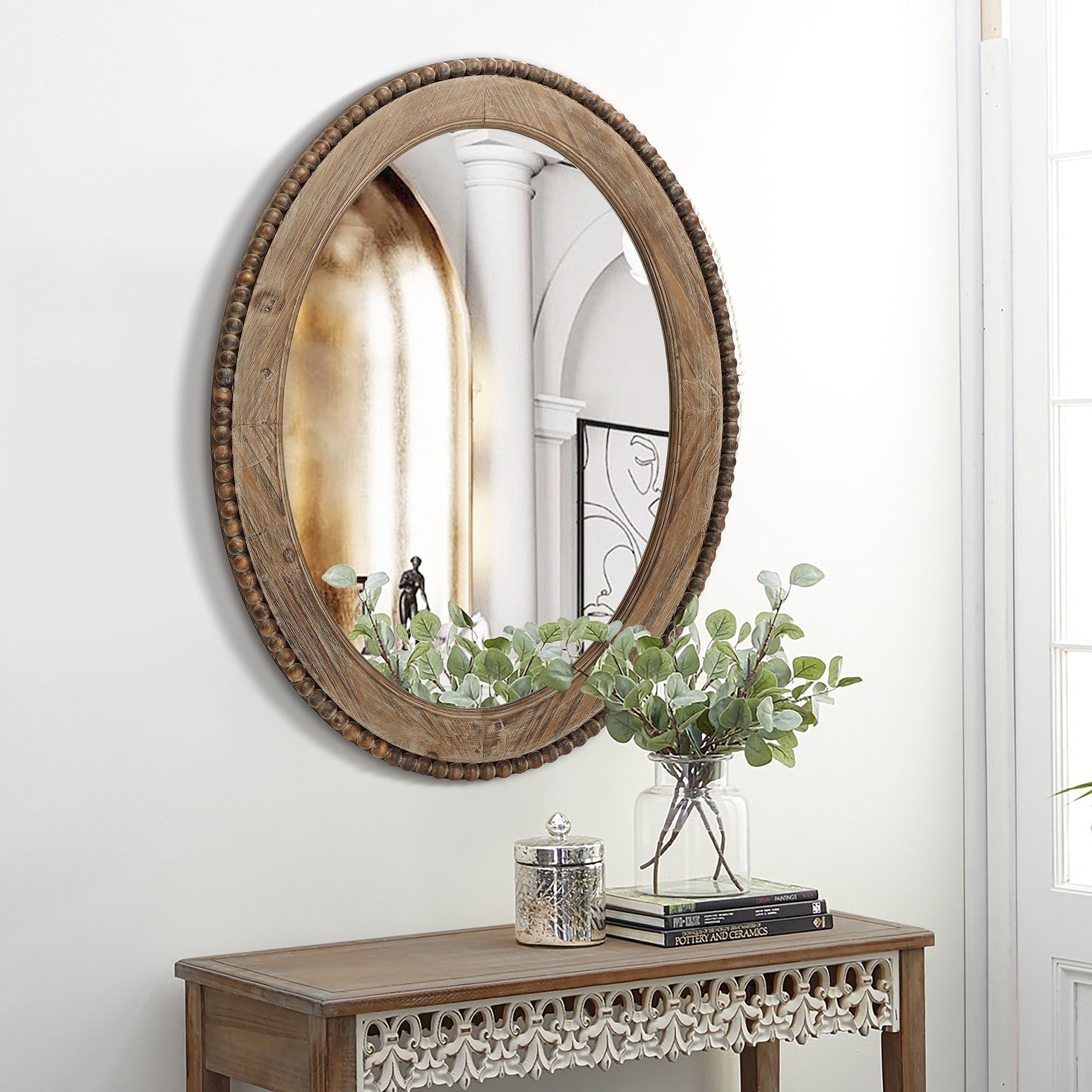 Miroir mural ovale de 81 cm avec cadre en bois Cameo, miroir mural de salle de bain – 31,89 H x 24 L x 1,26 P