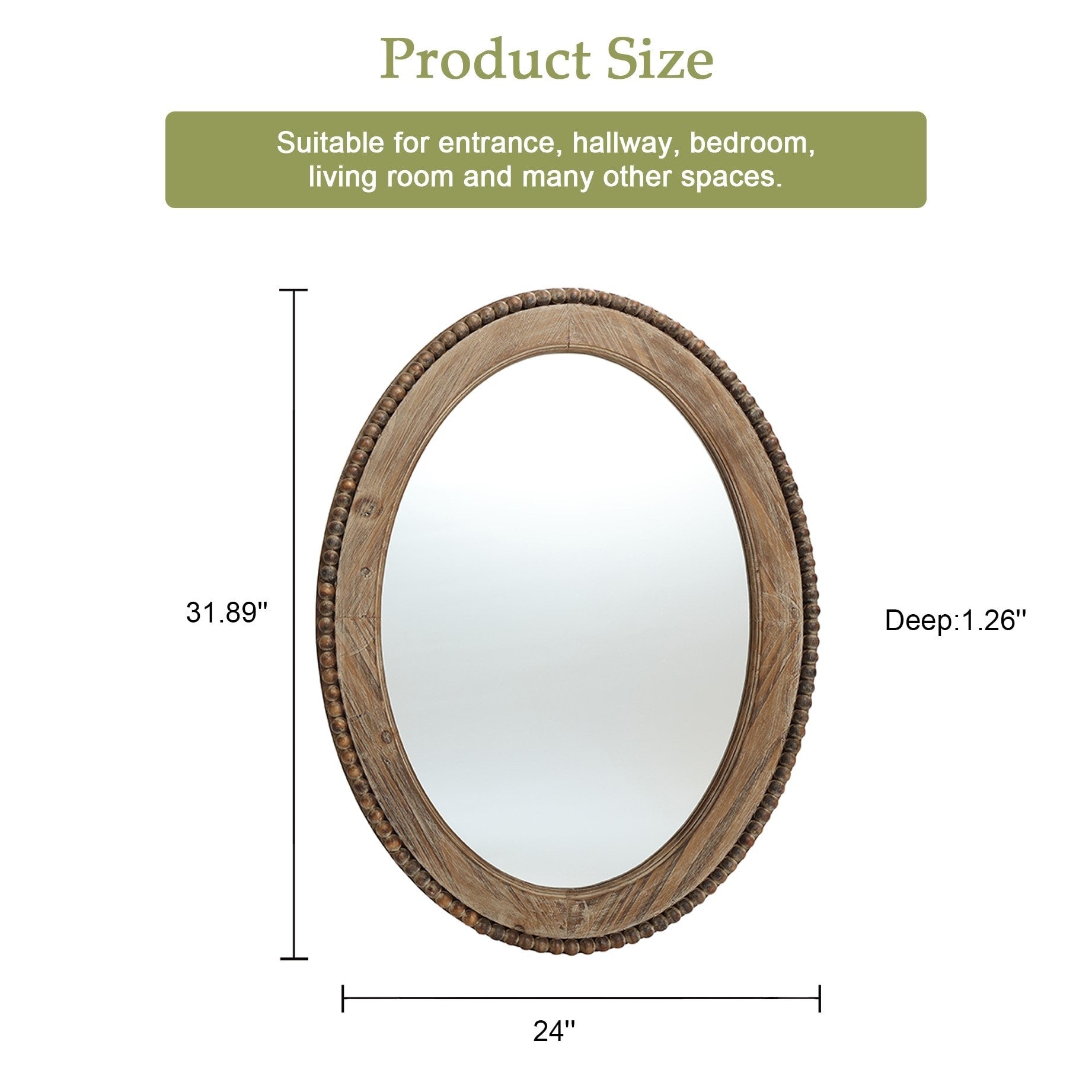 Miroir mural ovale de 81 cm avec cadre en bois Cameo, miroir mural de salle de bain – 31,89 H x 24 L x 1,26 P