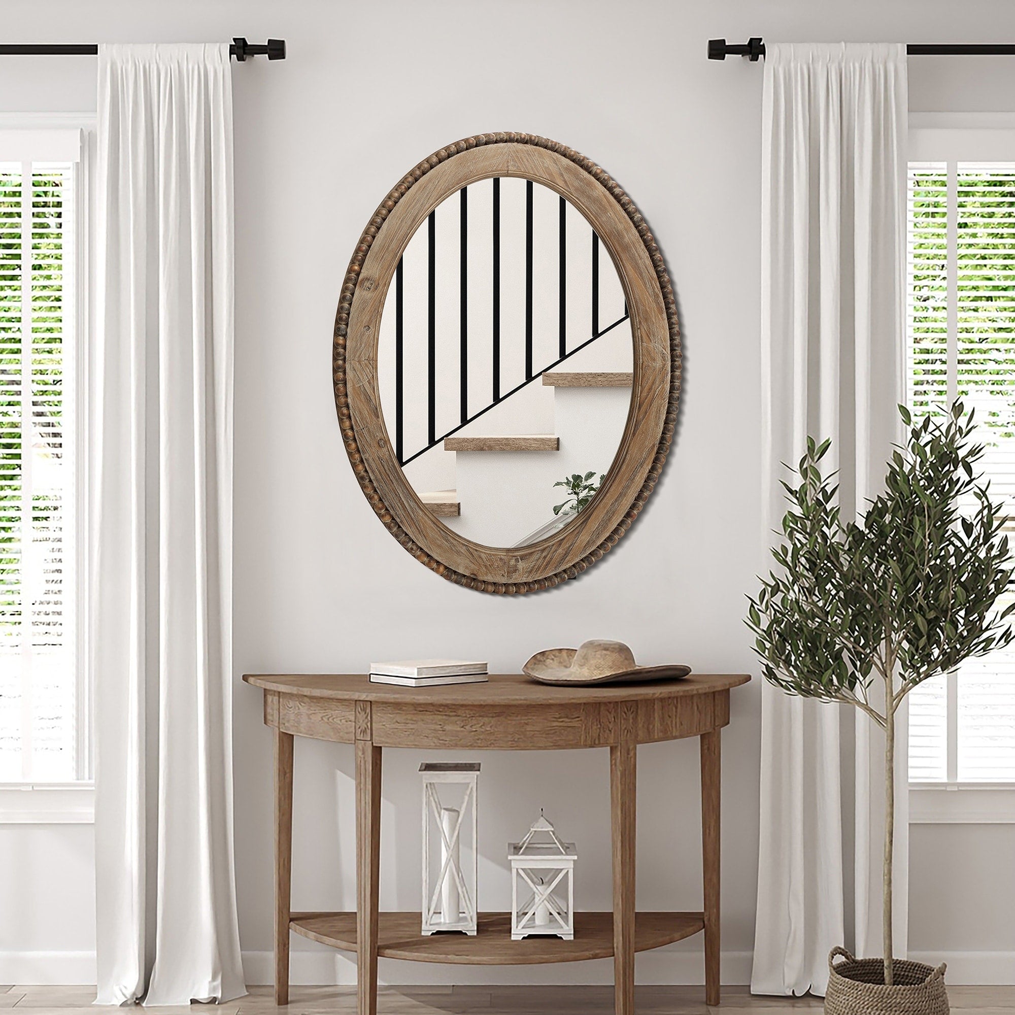 Miroir mural ovale de 81 cm avec cadre en bois Cameo, miroir mural de salle de bain – 31,89 H x 24 L x 1,26 P