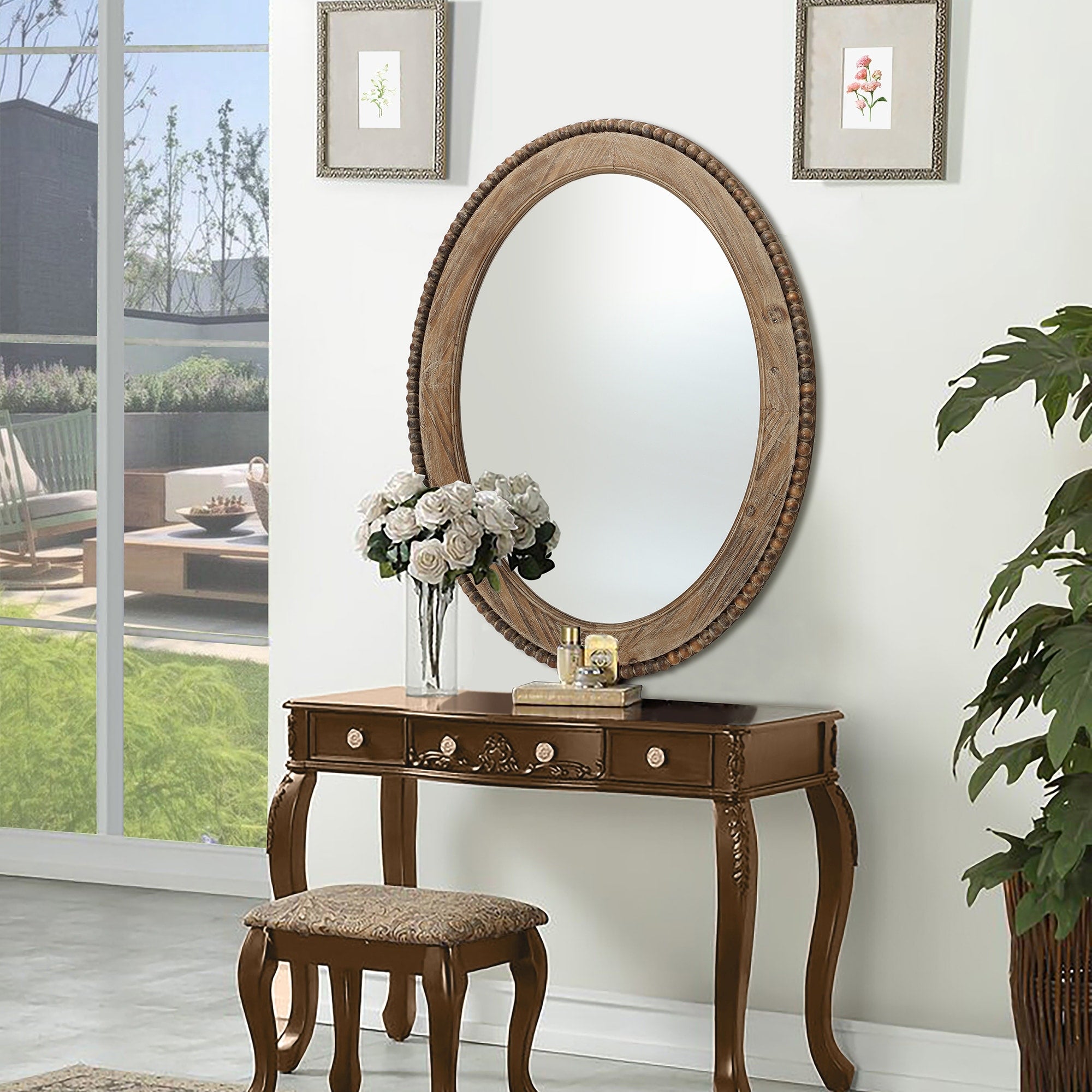 Miroir mural ovale de 81 cm avec cadre en bois Cameo, miroir mural de salle de bain – 31,89 H x 24 L x 1,26 P
