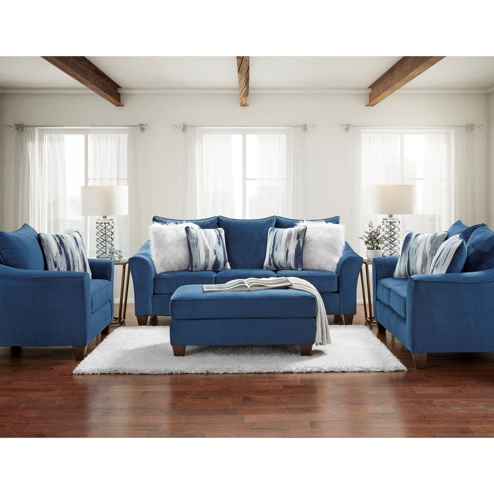 Canapé à dossier coussiné Camero en tissu bleu marine de Roundhill Furniture