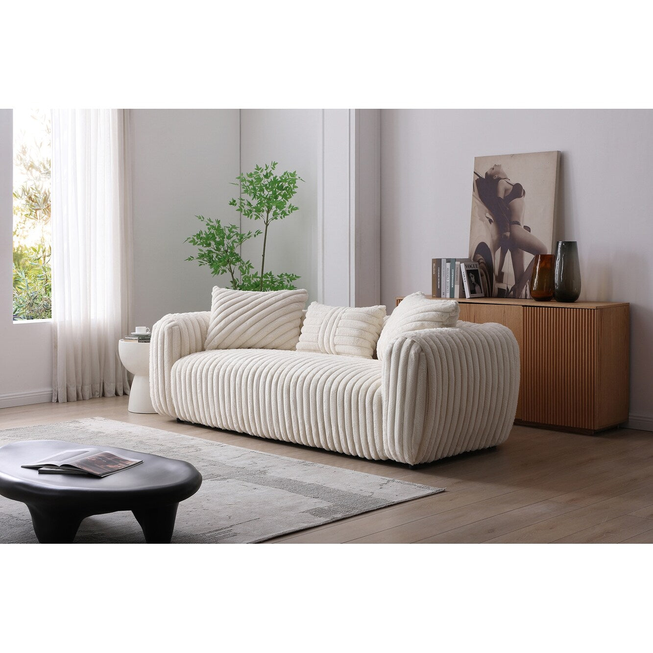 Canapé droit Cancun 94 po en polyester avec accoudoirs coussinés, blanc