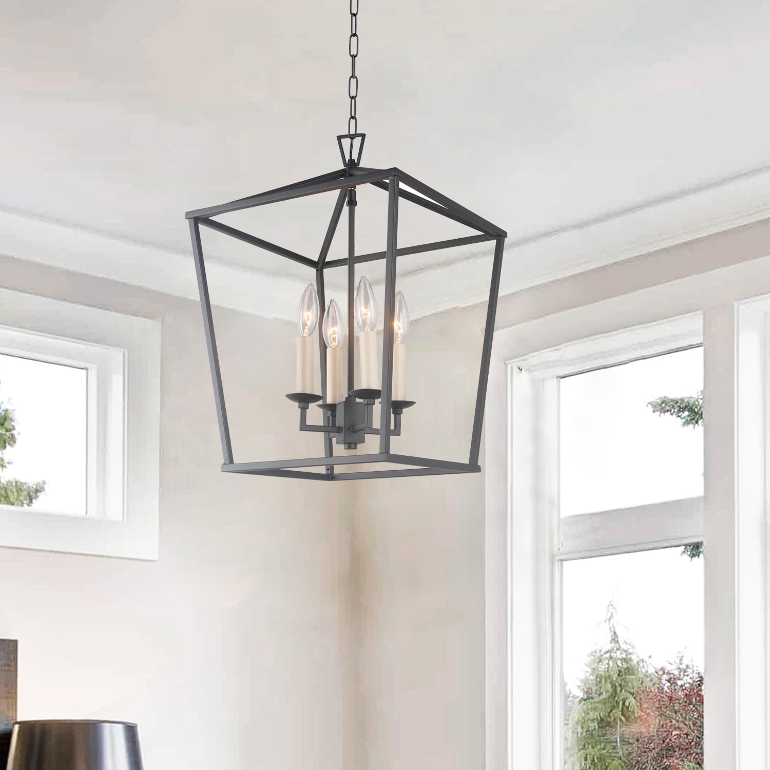 Lustre suspendu style lanterne à bougie pour escalier ou îlot de cuisine - N/A