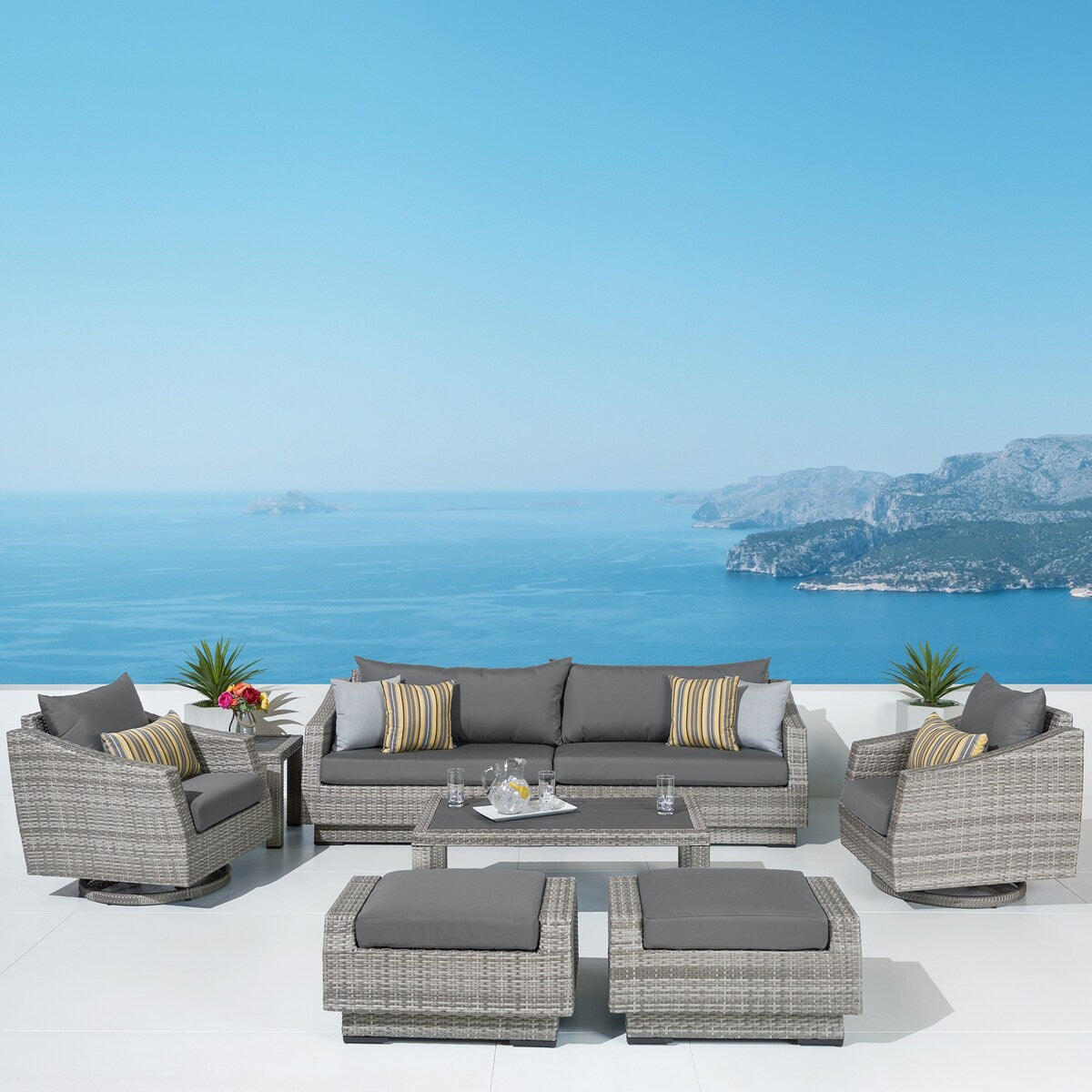 Ensemble de canapé et fauteuil club d'extérieur Cannes Deluxe 8 pièces Sunbrella