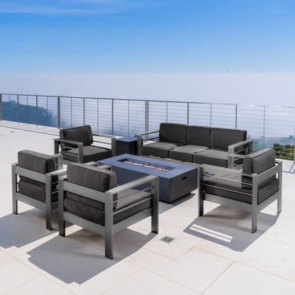 Ensemble de salon de jardin Cape Coral en aluminium 7 pièces avec foyer par Christopher Knight Home