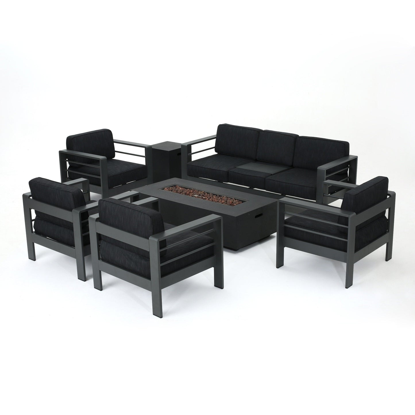 Ensemble de salon de jardin Cape Coral en aluminium 7 pièces avec foyer par Christopher Knight Home