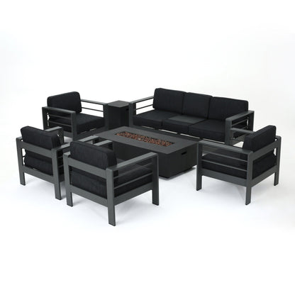 Ensemble de salon de jardin Cape Coral en aluminium 7 pièces avec foyer par Christopher Knight Home