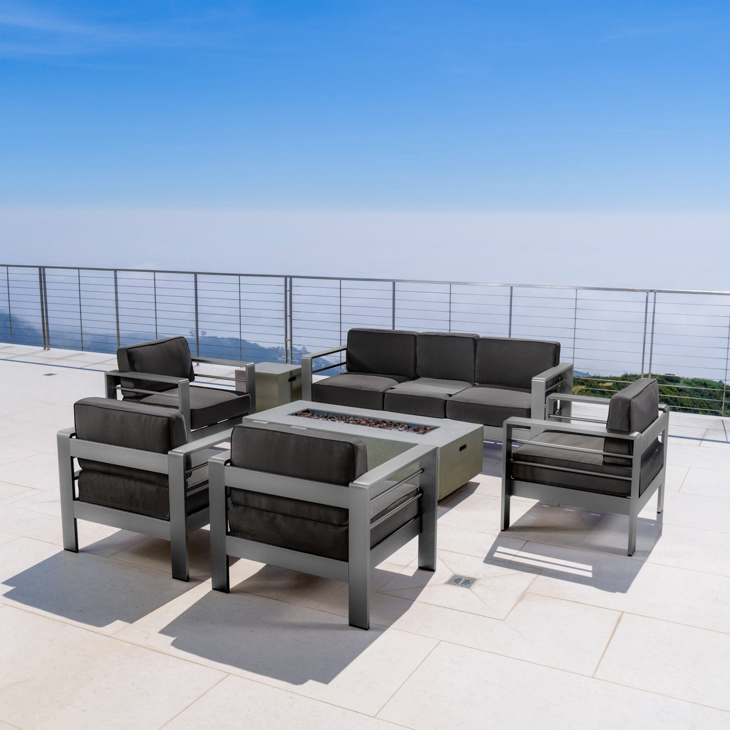 Ensemble de salon de jardin Cape Coral en aluminium 7 pièces avec foyer par Christopher Knight Home