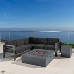 Ensemble de canapés d'extérieur en aluminium Cape Coral avec table à feu par Christopher Knight Home