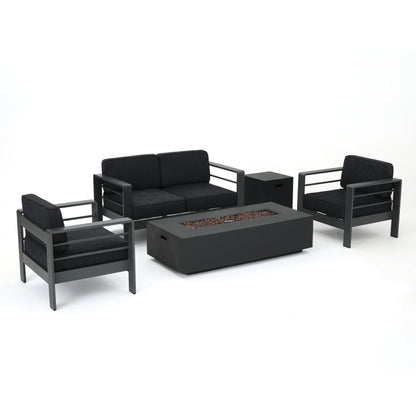 Ensemble de salon de jardin Cape Coral Grey 5 pièces avec table à feu par Christopher Knight Home