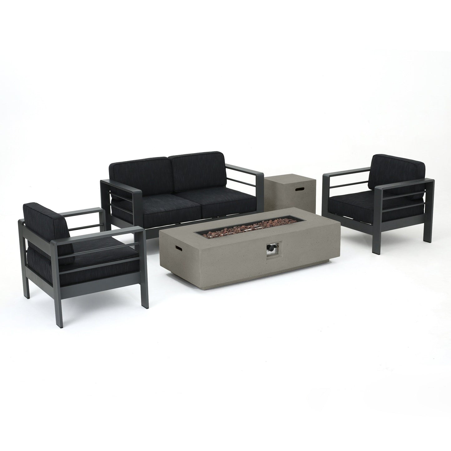 Ensemble de salon de jardin Cape Coral Grey 5 pièces avec table à feu par Christopher Knight Home
