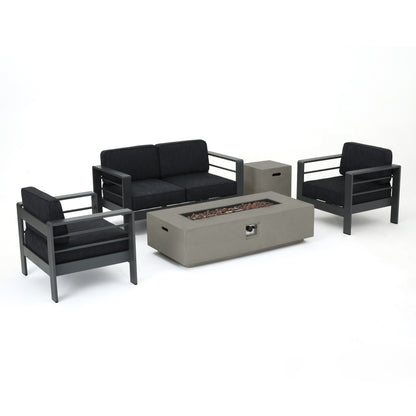 Ensemble de salon de jardin Cape Coral Grey 5 pièces avec table à feu par Christopher Knight Home