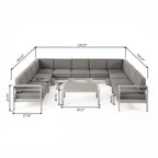Ensemble de canapé d'extérieur 11 places en aluminium en forme de U et table Cape Coral par Christopher Knight Home