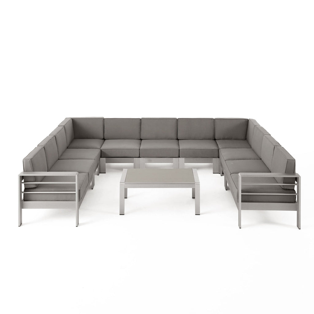 Ensemble de canapé d'extérieur 11 places en aluminium en forme de U et table Cape Coral par Christopher Knight Home