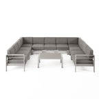 Ensemble de canapé d'extérieur 11 places en aluminium en forme de U et table Cape Coral par Christopher Knight Home