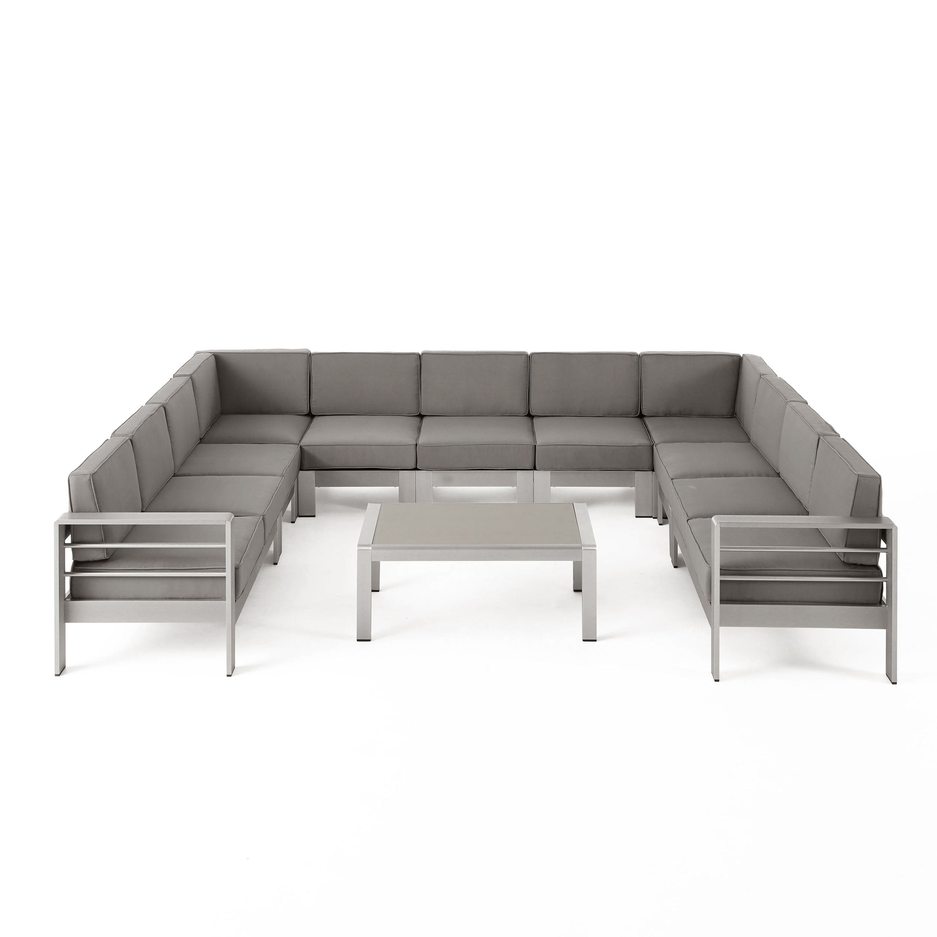 Ensemble de canapé d'extérieur 11 places en aluminium en forme de U et table Cape Coral par Christopher Knight Home
