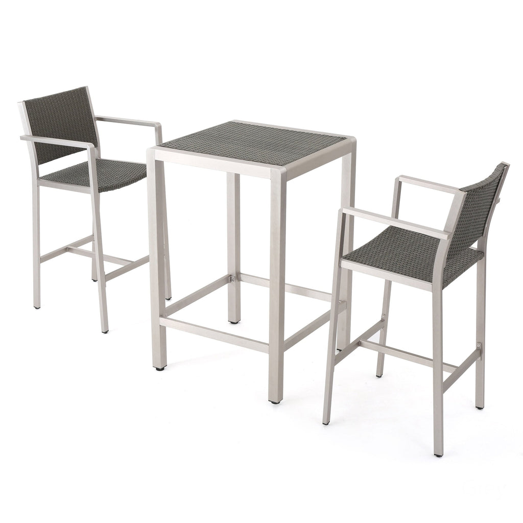 Ensemble de bar d'extérieur Cape Coral 3 pièces en osier avec plateau en osier par Christopher Knight Home
