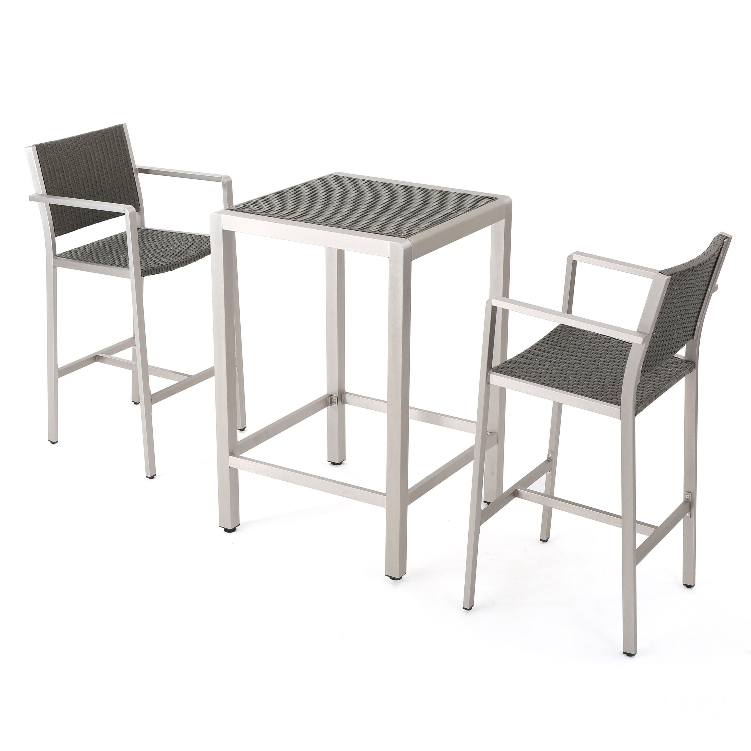 Ensemble de bar d'extérieur Cape Coral 3 pièces en osier avec plateau en osier par Christopher Knight Home