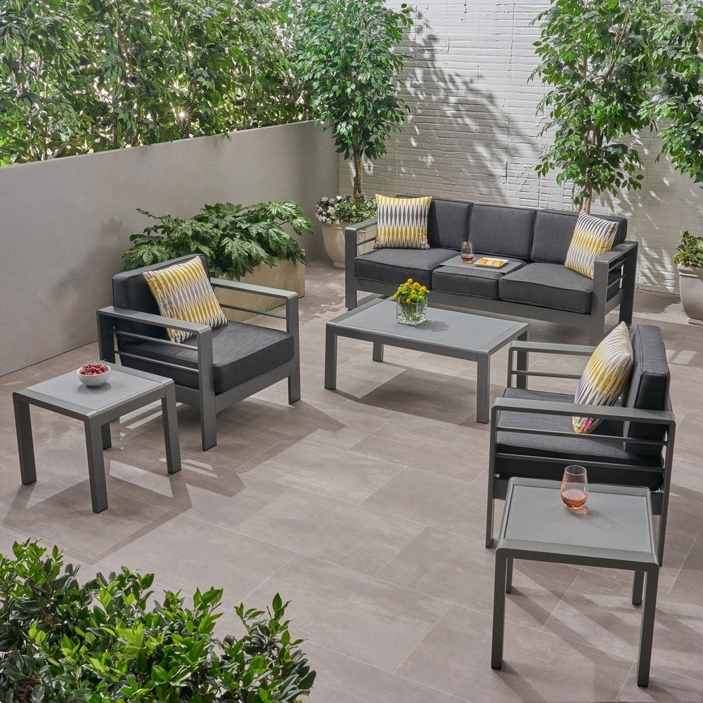 Ensemble de salon de jardin Cape Coral en aluminium 5 places avec 2 tables d'appoint par Christopher Knight Home