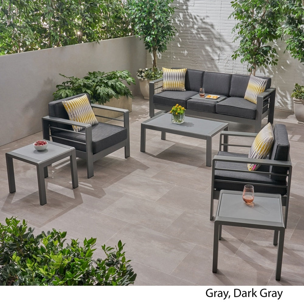 Ensemble de salon de jardin Cape Coral en aluminium 5 places avec 2 tables d'appoint par Christopher Knight Home
