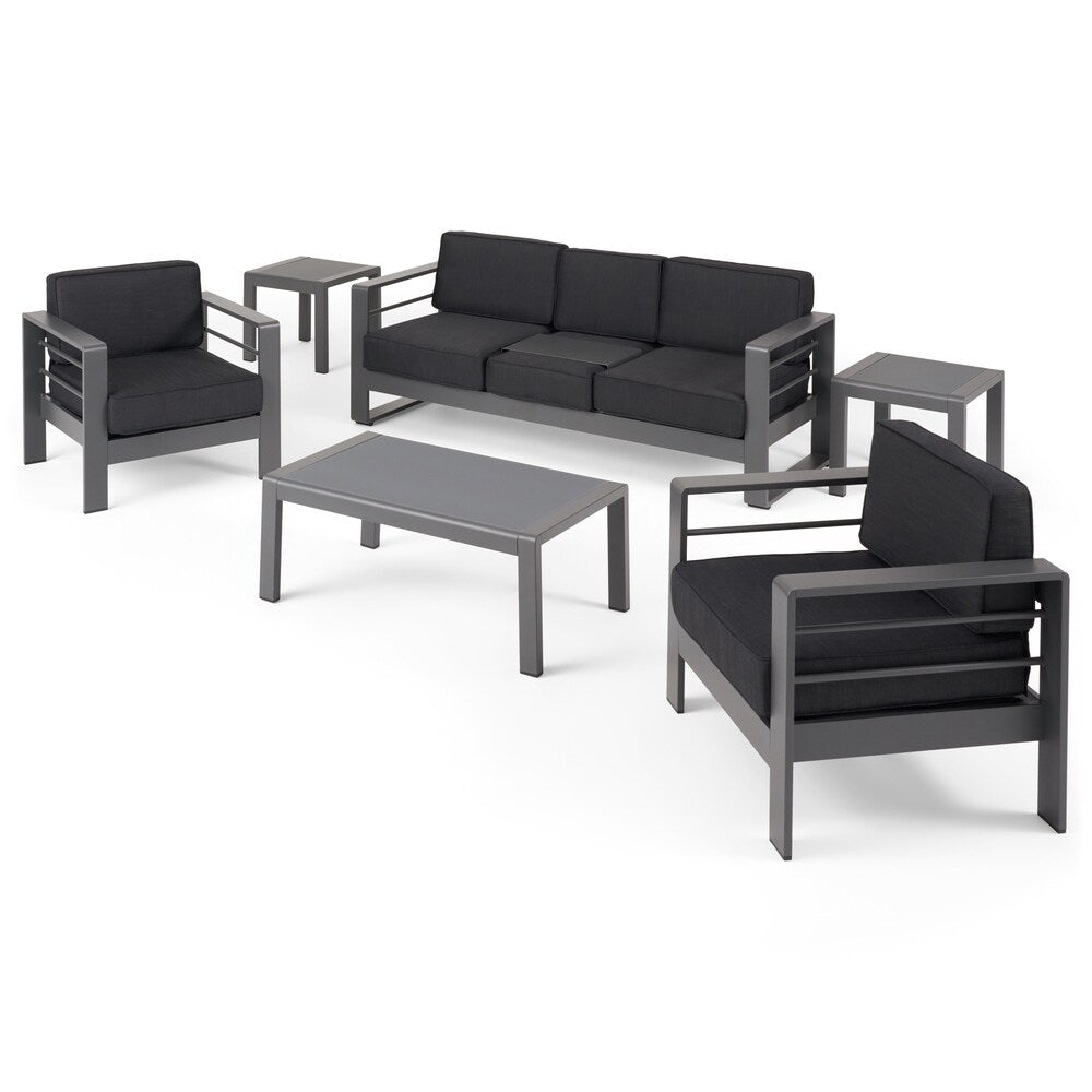 Ensemble de salon de jardin Cape Coral en aluminium 5 places avec 2 tables d'appoint par Christopher Knight Home