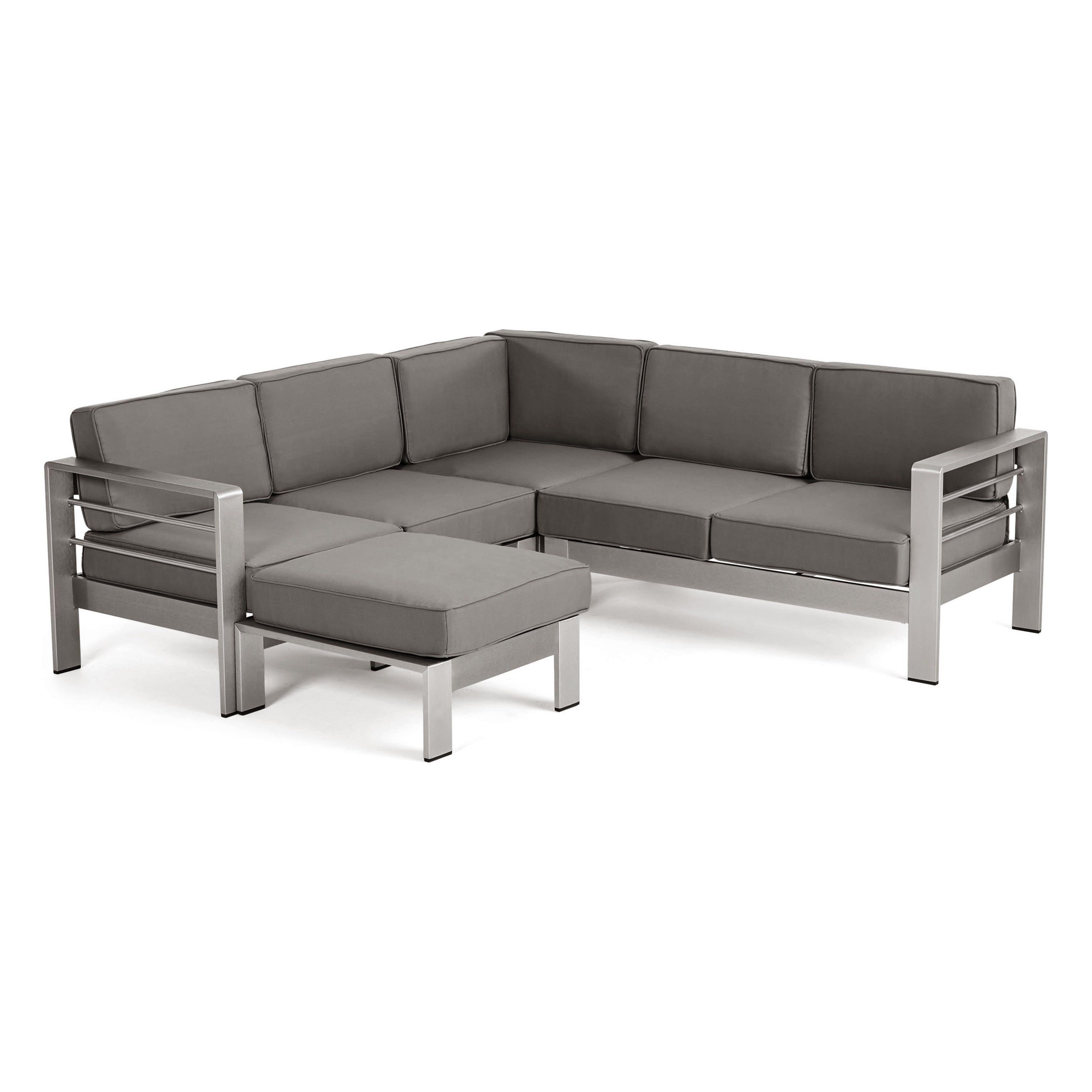 Ensemble de canapés d'extérieur 5 places en V en aluminium avec pouf Cape Coral par Christopher Knight Home
