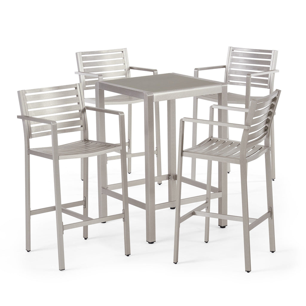 Ensemble de bar carré en aluminium Cape Coral Outdoor 5 pièces par Christopher Knight Home
