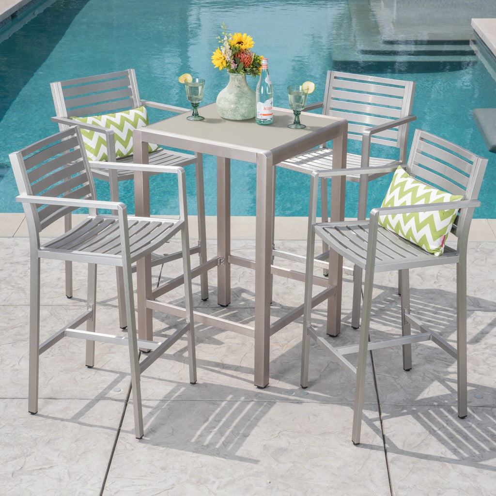 Ensemble de bar carré en aluminium Cape Coral Outdoor 5 pièces par Christopher Knight Home