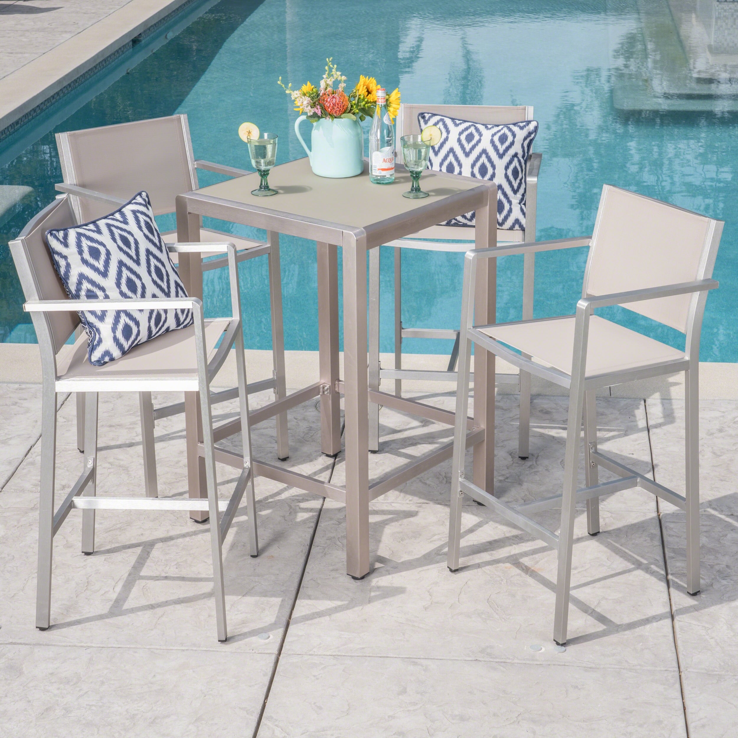 Ensemble de bar carré en aluminium Cape Coral Outdoor 5 pièces par Christopher Knight Home