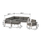 Ensemble de canapés d'extérieur 6 places en V en aluminium avec pouf Cape Coral par Christopher Knight Home