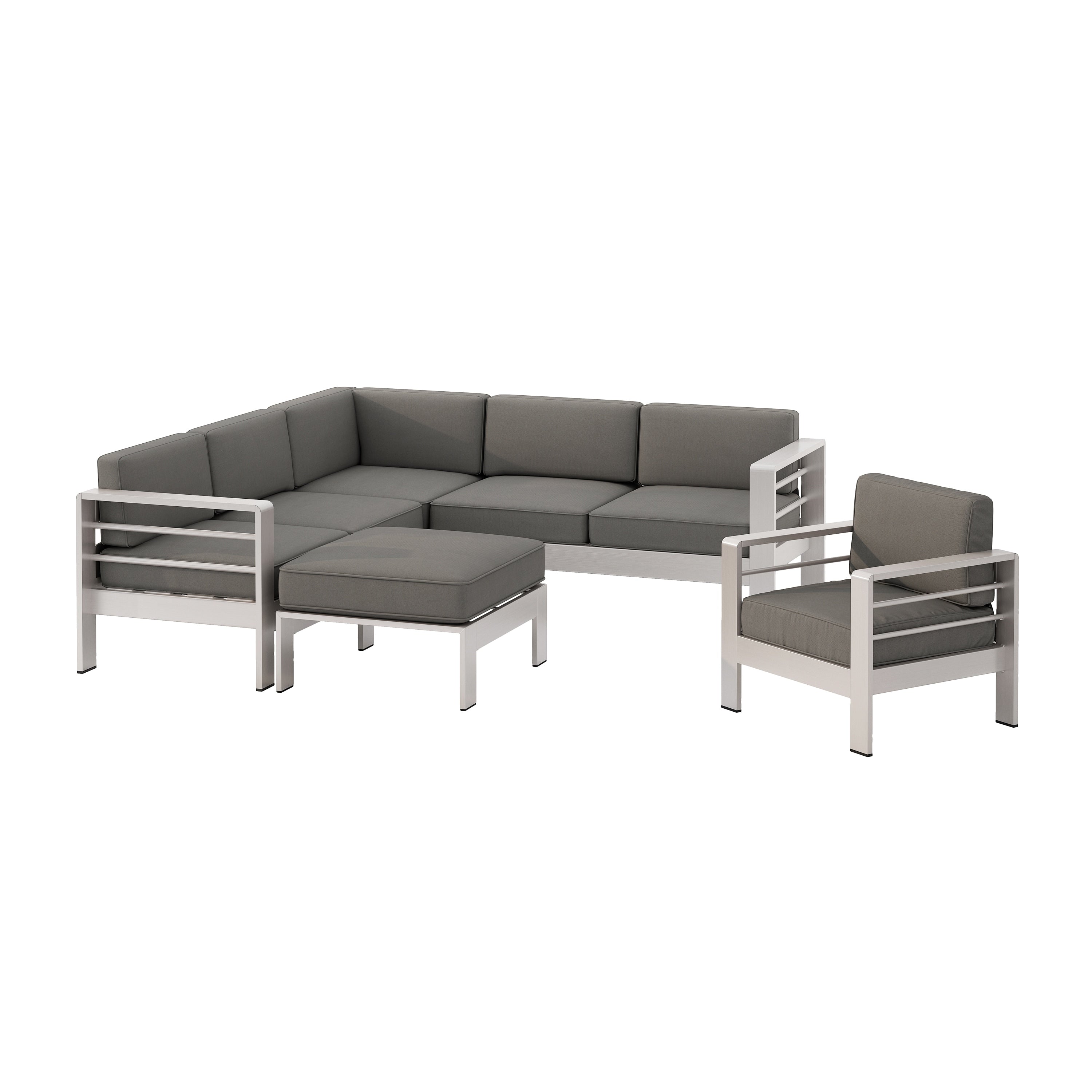 Ensemble de canapés d'extérieur 6 places en V en aluminium avec pouf Cape Coral par Christopher Knight Home