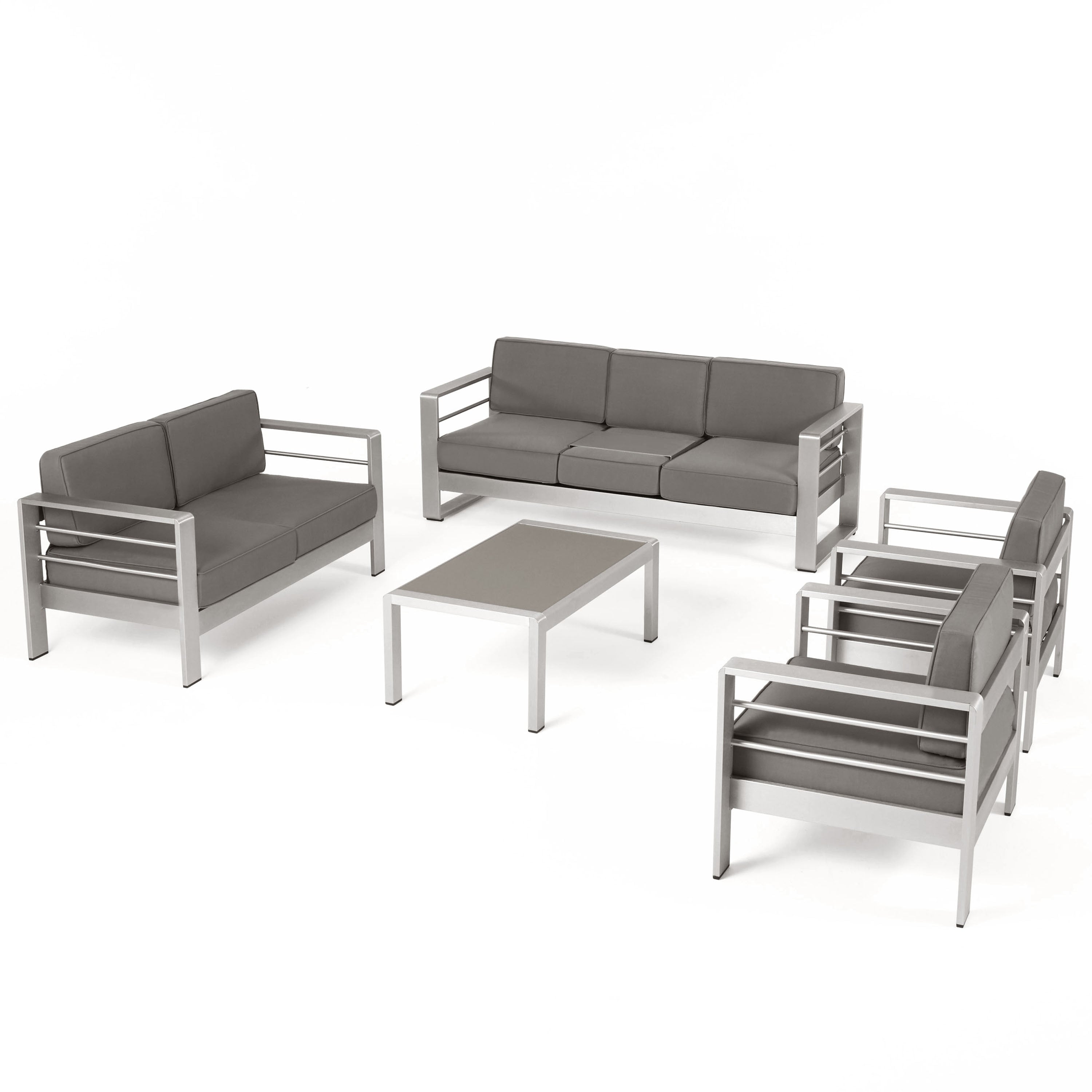 Ensemble de canapés d'extérieur 7 places en aluminium avec table basse Cape Coral par Christopher Knight Home