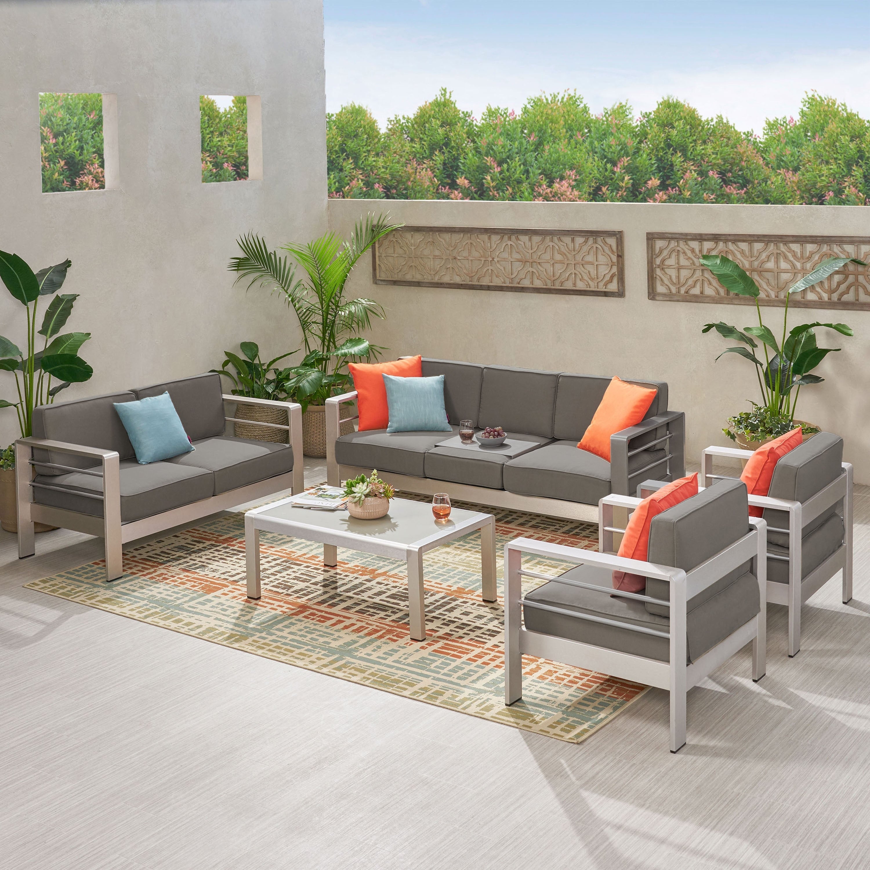 Ensemble de canapés d'extérieur 7 places en aluminium avec table basse Cape Coral par Christopher Knight Home