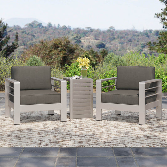 Salon de jardin Cape Coral en aluminium 3 pièces avec table en C par Christopher Knight Home