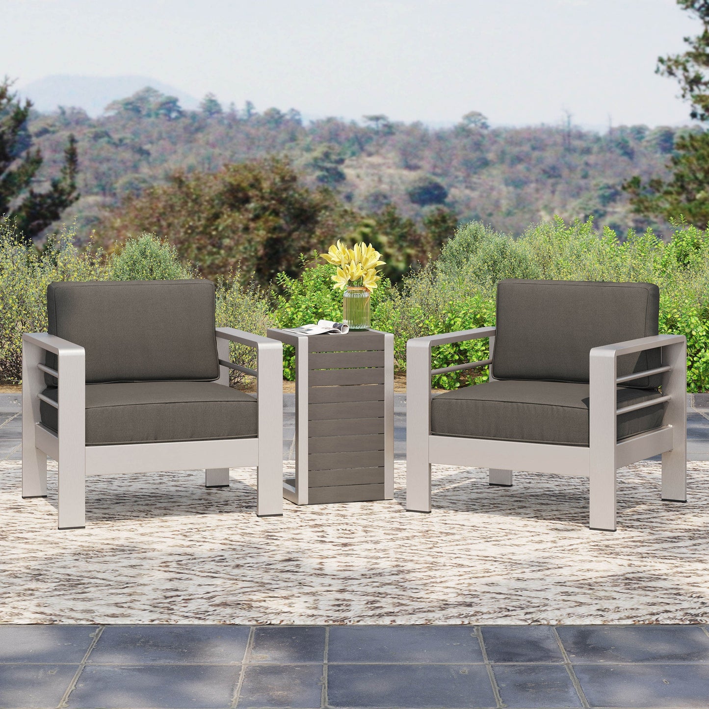 Salon de jardin Cape Coral en aluminium 3 pièces avec table en C par Christopher Knight Home