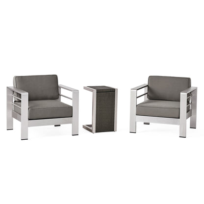 Salon de jardin Cape Coral en aluminium 3 pièces avec table en C par Christopher Knight Home