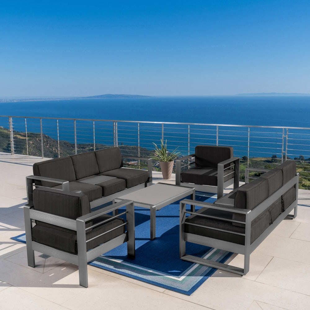 Salon de jardin Cape Coral en aluminium 5 pièces avec coussins par Christopher Knight Home
