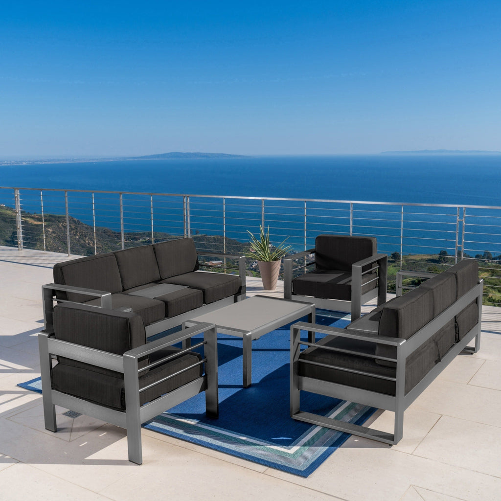 Salon de jardin Cape Coral en aluminium 5 pièces avec coussins par Christopher Knight Home