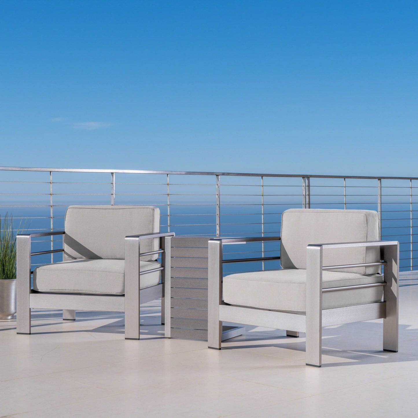 Salon de jardin Cape Coral en aluminium 3 pièces avec table en C par Christopher Knight Home