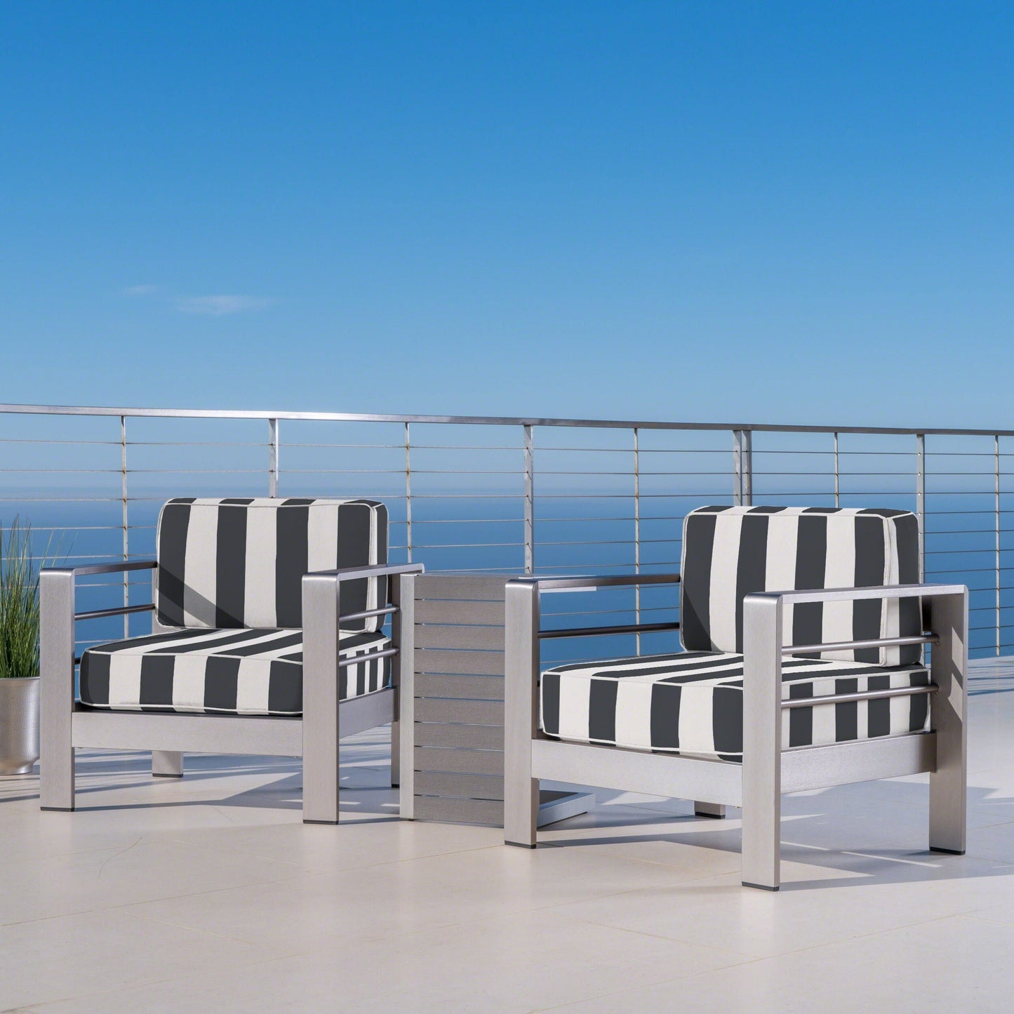 Salon de jardin Cape Coral en aluminium 3 pièces avec table en C par Christopher Knight Home
