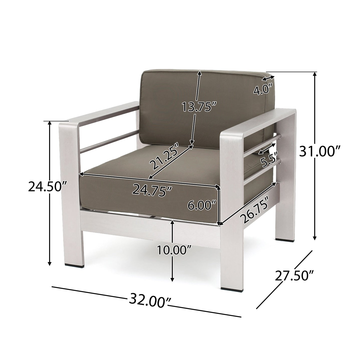 Salon de jardin Cape Coral en aluminium 3 pièces avec table en C par Christopher Knight Home