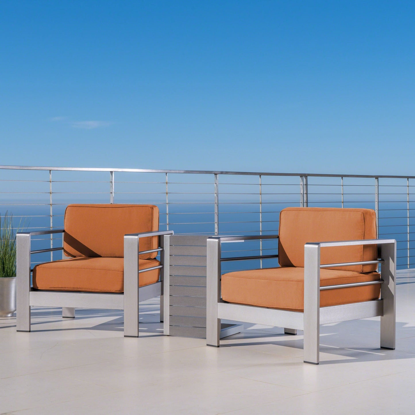 Salon de jardin Cape Coral en aluminium 3 pièces avec table en C par Christopher Knight Home