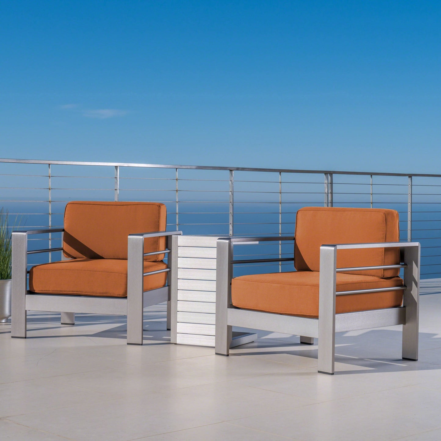 Salon de jardin Cape Coral en aluminium 3 pièces avec table en C par Christopher Knight Home