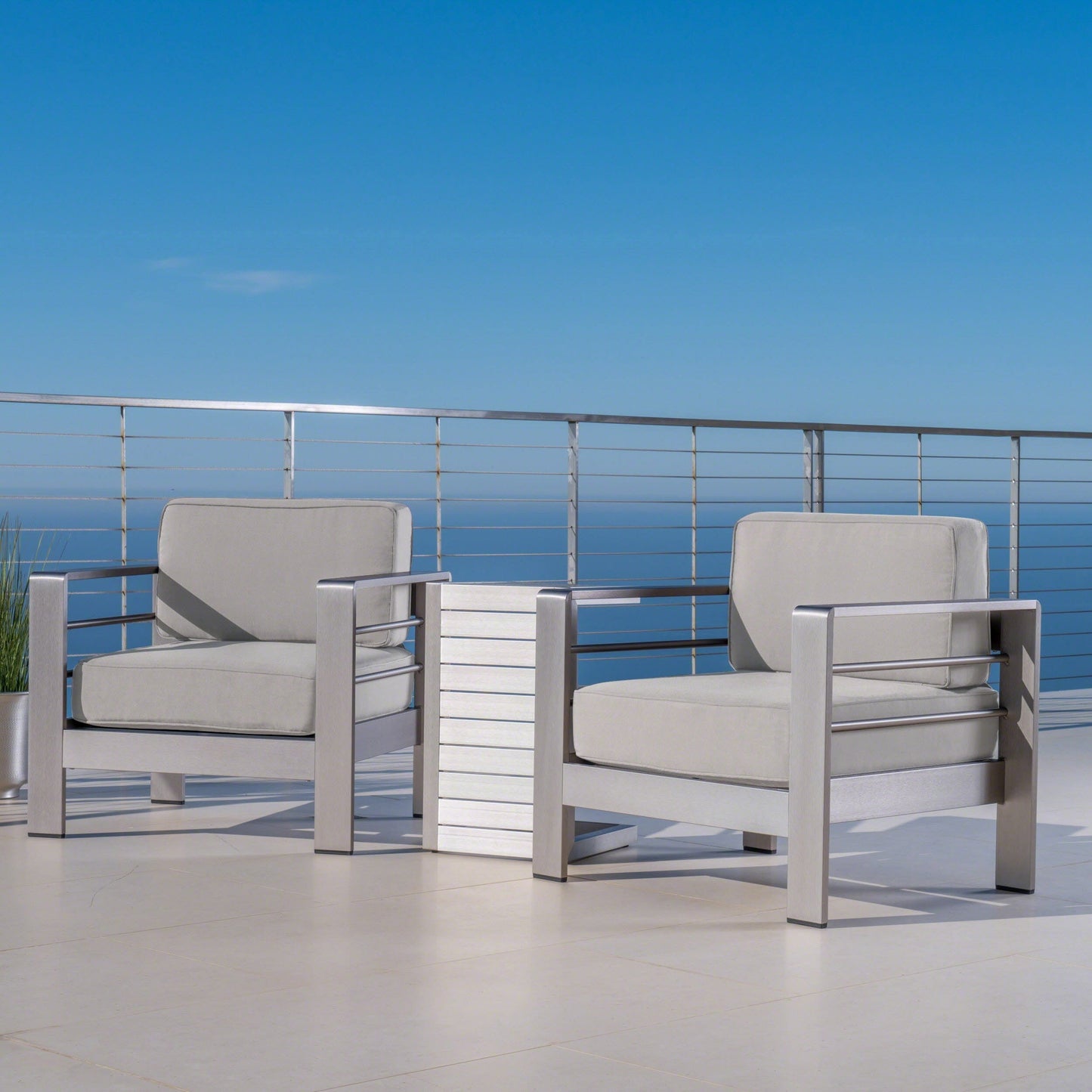 Salon de jardin Cape Coral en aluminium 3 pièces avec table en C par Christopher Knight Home
