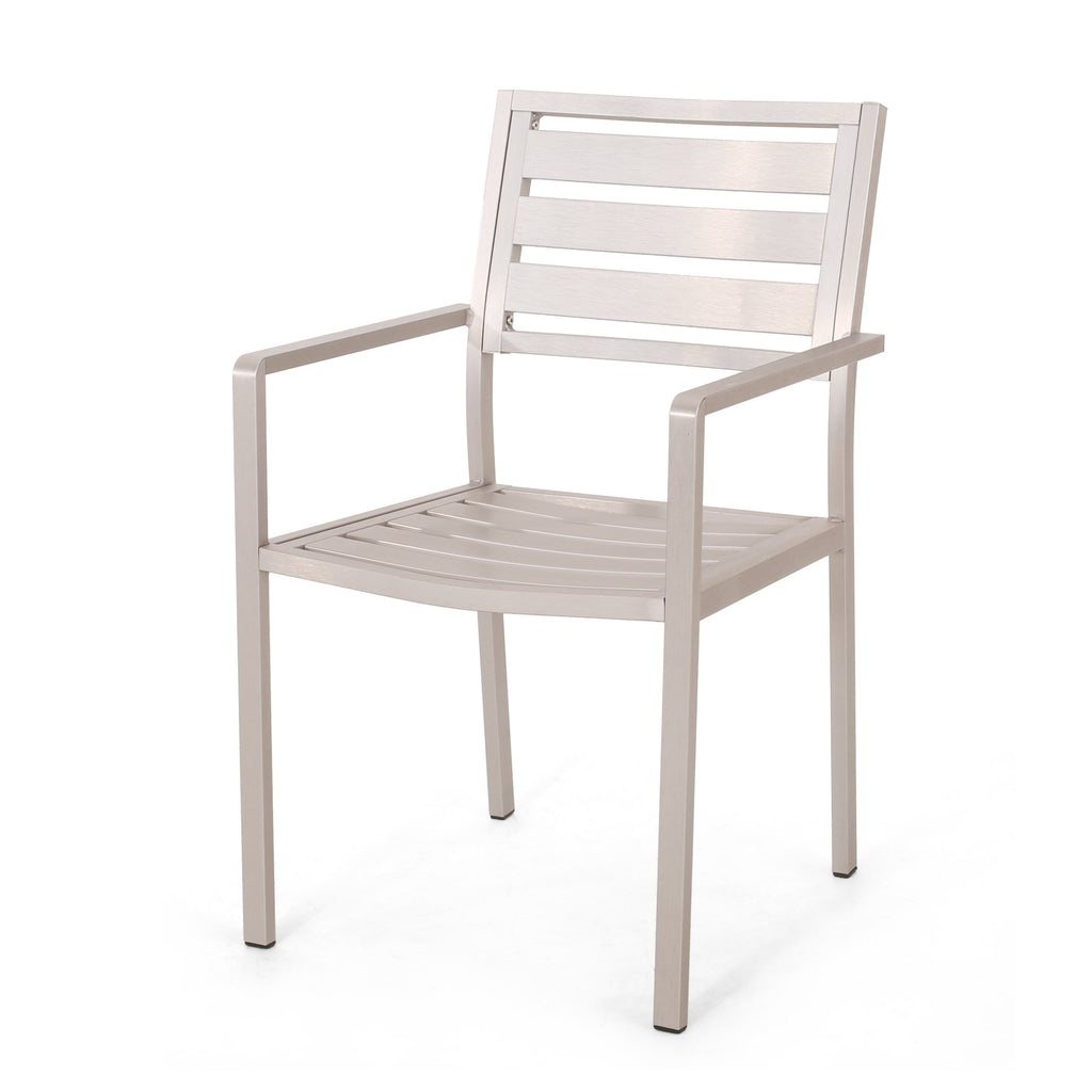 Ensemble de salle à manger d'extérieur moderne en aluminium Cape Coral, 4 places, avec plateau en osier, par Christopher Knight Home