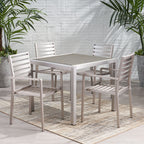 Ensemble de salle à manger d'extérieur moderne en aluminium Cape Coral, 4 places, avec plateau en osier, par Christopher Knight Home