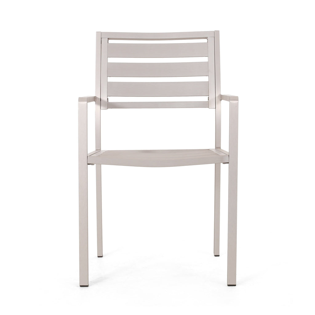 Ensemble de salle à manger d'extérieur moderne en aluminium Cape Coral, 4 places, avec plateau en osier, par Christopher Knight Home